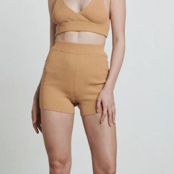 NEW Bare Charlie Holiday Caramel Tan organic cotton ribbed knit Bike Shorts S - Picture 8 of 8
